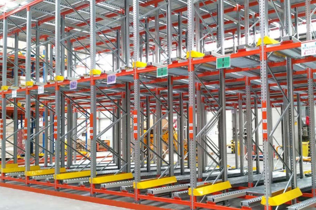 Push-back pallet racking